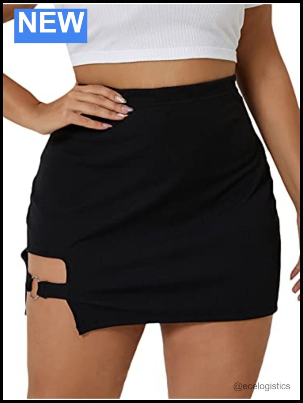 Plus Size Bodycon Mini Skirt with Cut Out Side
